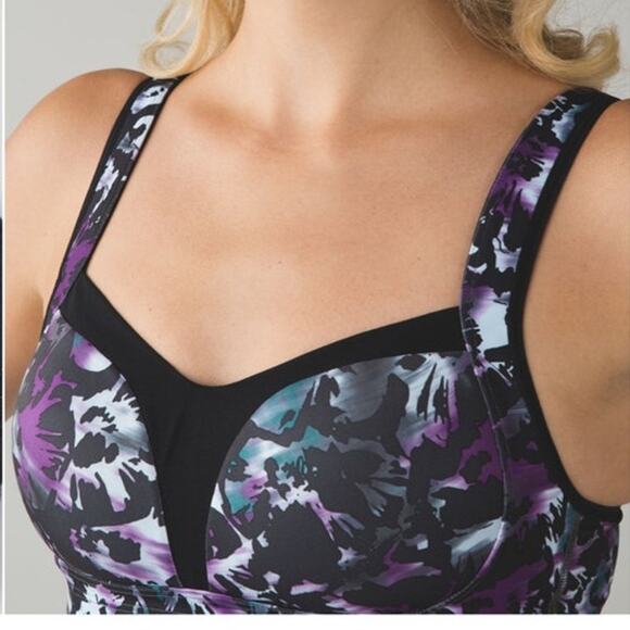 Lululemon Ta Ta Tamer Biggie Fleur Sombre Caspian Sport Bra Blue Black Size 36C - Picture 2 of 10